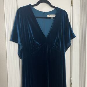 Taylor Teal Velvet V-Neck Flutter Sleeve Dress Luxury Feminine Timeless Sz 14